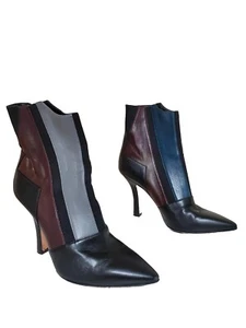 Bally black Leather Women High Heeled Ankle Boots Size 40 9.5 stripe pull up - Picture 1 of 7
