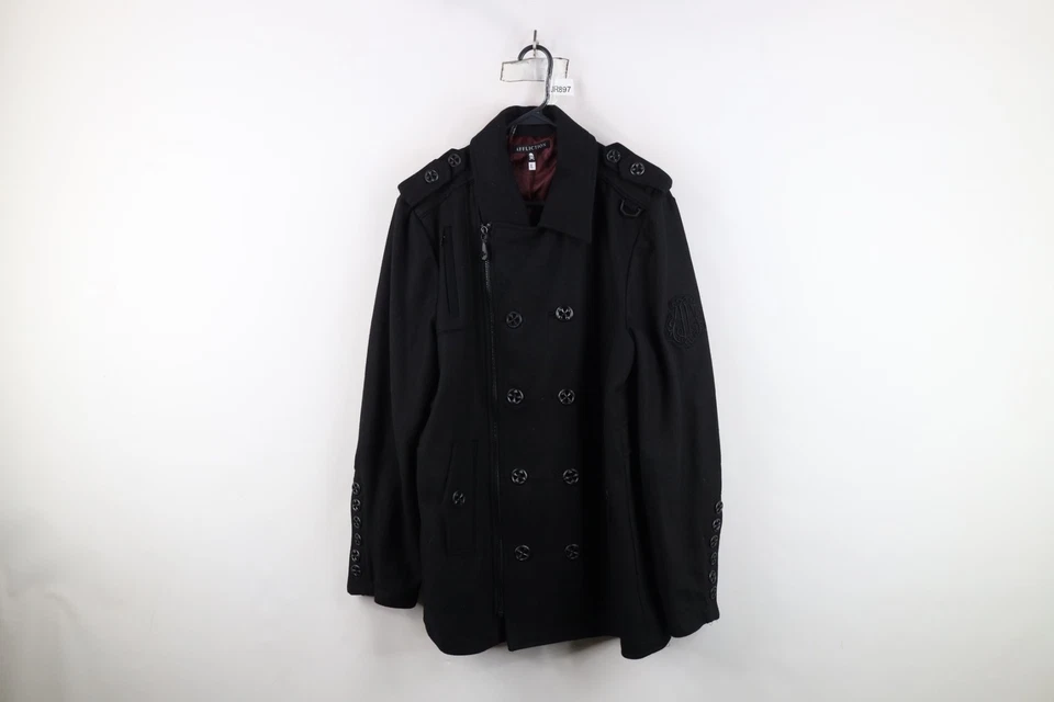 Chaqueta de chaquetón de lucha negra Affliction para hombre grande de lana con cruz de hierro UFC MMA Foto 1 de 4