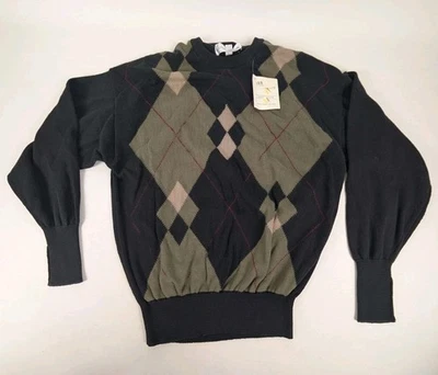 Suéter vintage Clark & Gregory para hombre Med. Golf acanalado de algodón negro/oliva nuevo con etiquetas nos Foto 1 de 4