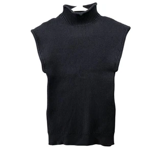 Zara Sleeveless High Neck Sweater Womens L Split Hem Dark Navy Ribbed Mock - Picture 1 of 11