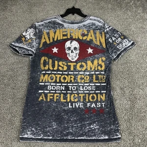 Affliction Shirt Uomo 2XL Grigio American Customs Teschio Grafica Biker Tee - Foto 1 di 12