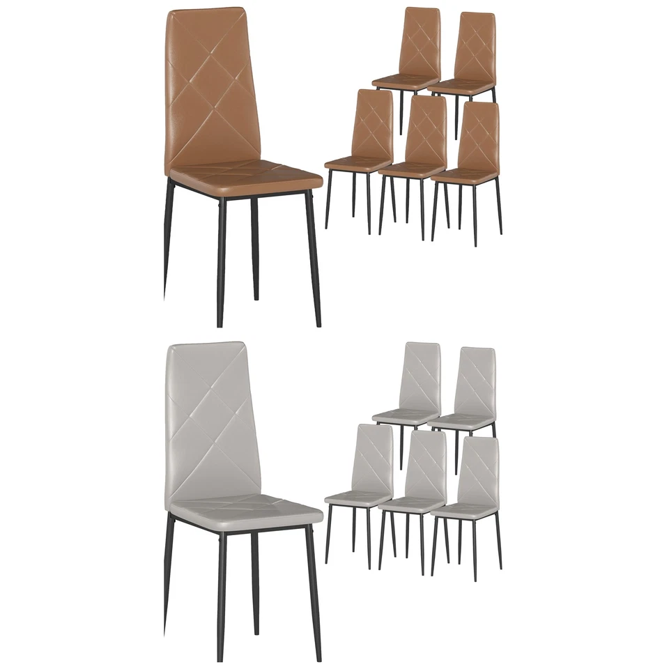 HOMCOM Set di 6 Sedie da Cucina in Finta Pelle con Schienale Alto - Immagine 1 di 1