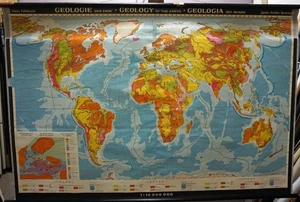 Geología de la tierra imagen en rollo escolar mapa del mundo vintage póster de pared estilo rústico - Imagen 1 de 1
