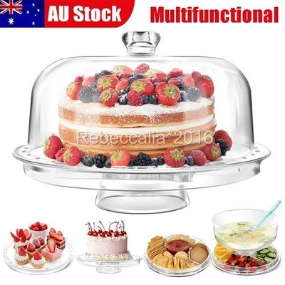 Clear Acrylic Cake Desert Fruit Display Stand Tray With Dome Cover 30CM diameter - image 1 of 4