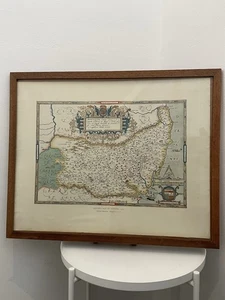 Large Vintage Suffolk Coloured Map 1575 Framed Print Saxtons Ipswich Southwold - Picture 1 of 12