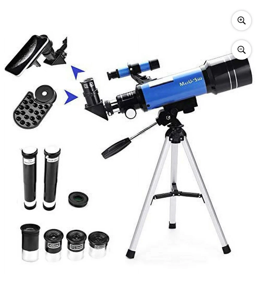MaxUSee F400X70MM Kids Refractor Telescope Aluminum Tripod 1.25" Moon Filter  - Image 1 of 4