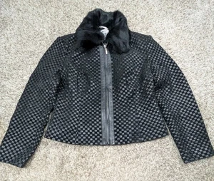 Chaqueta para mujer Marvin Richards XL negra tejida gamuza cuero piel de conejo forrada cremallera - Imagen 1 de 10