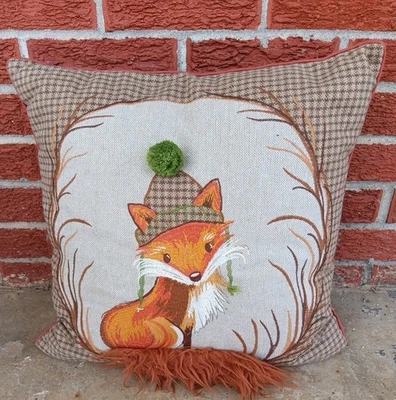 Vintage Pier 1 Fox Throw Pillow  Embroidered Forrest Core - Image 1 of 4