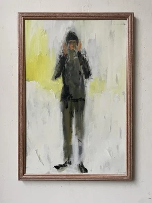 Original Mid Century Modernist Abstract Style Figurative Oil On Board Painting - Image 1 of 4
