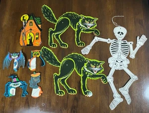Beistle Co USA Vtg 1980 Halloween Décor Witch Haunted House Cats Bat Owl Kitten - Picture 1 of 15