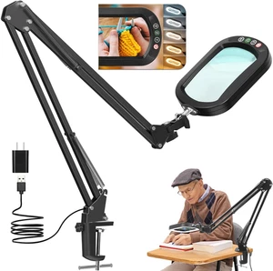 10X Rectangle Magnifying Glass with Light and Clamp, 5 Color Modes Stepless Dimm - Picture 1 of 8