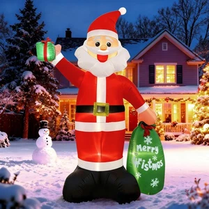 Papá Noel inflable gigante navideño de 12 pies con luces LED y bolsa de regalo, fuera... - Imagen 1 de 8