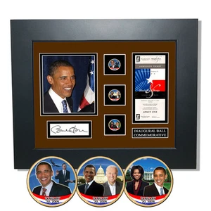 Barack Obama Black Tie and Boots Inaugural Ball Framed Colorized Coins with COA - Picture 1 of 1