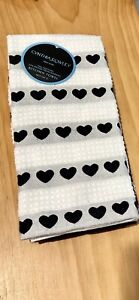 Cynthia Rowley Kitchen Towels Hearts White Black 3 Pcs NWT