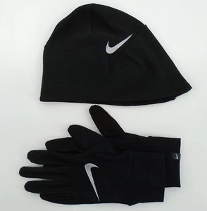 Nike Essential Running Hat and Gloves Set Women's M/L Black/Silver - Picture 1 of 11