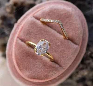 2 Ct Oval Cut Bridal Set Moissanite Engagement Ring Solid 14k Yellow Gold Plated - Picture 1 of 3