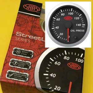 Manómetro de presión de aceite SAAS Streetline SG21230 0-140 PSi eléctrico negro 52 mm 2" - Imagen 1 de 5