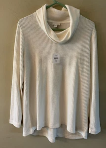 J.Jill womens cream waffle textured cowl neck sz medium - Picture 1 of 5