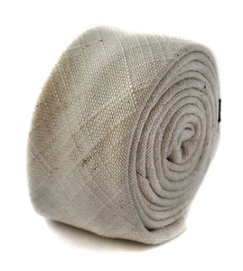 Frederick Thomas Designer Linen Mens Tie - Ivory Cream - Plain Skinny Textured