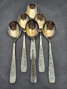Vintage Soviet Table Spoons Melchior Silver Plated Set of 6 pcs. USSR Spoons - Picture 1 of 11