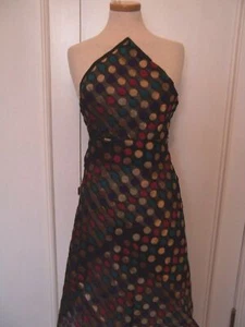 1yd BLACK ORGANZA W/ METALLIC MULTICOLOR DAZZLING POLKA DOTS ALL OVER - Picture 1 of 6