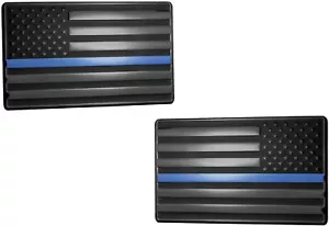 USA American 3D Metal Flag Auto Emblem for Cars Trucks 2pcs 5"x3", Blue Line - Foto 1 di 3