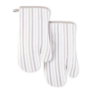 Daisy Stripe Oven Mitt Set 7"x13" Linen - Picture 1 of 10