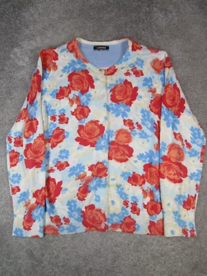 Suéter Lands' End Mujer Grande Beige Rojo Azul Floral Algodón Tejido Cárdigan Foto 1 de 4