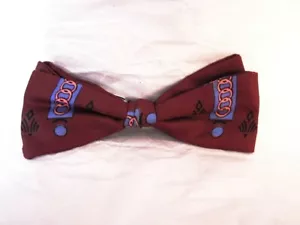 Vtg ORMOND NY Bow Silk Mens Tie Clip-On Brown Blue Pink Chain Link 2" - Picture 1 of 4