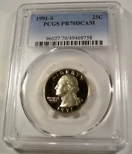 1991-S 25c PCGS PR70DCAM WASHINGTON QUARTER PROOF SCRATCH DEEP CAMEO PR 70 DC - Bild 1 von 4