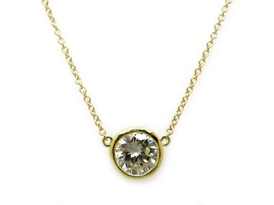 Collar colgante de diamantes de corte redondo de 1,02 quilates de oro amarillo de 18 k GIA 18" natural Foto 1 de 4