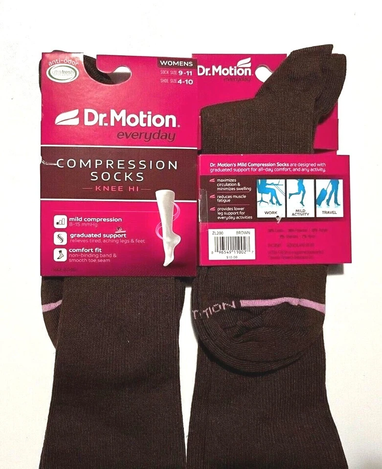 Calcetines para mujer Dr. Motion de compresión suave 8-15 mmHg hasta la rodilla, 2 pares Foto 1 de 1