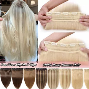 Unsichtbare einteilige Clip-In 100 % echte Remy Echthaar Extensions 3/4 voller Kopf 8A - Bild 1 von 35