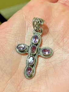 Gorgeous Faceted Amethyst Cross Pendant Sterling Silver Gift of Love! - Picture 1 of 3