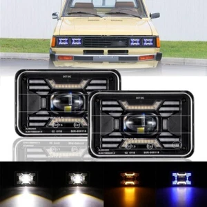 Pair 4x6" LED Headlights Hi/Lo Blue DRL Amber Turn Signal for Nissan 720 1983-86 - Picture 1 of 12