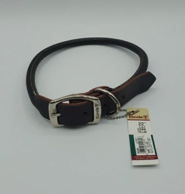 Circle T Pet Brown Leather Round Flat Rolled Dog Collar - 22 Inch NWT - Image 1 of 4