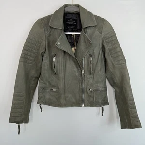 AllSaints Leder Segel Biker Motorrad Jacke grün Damengröße US 6 neu mit Etikett abgenutzt - Bild 1 von 14