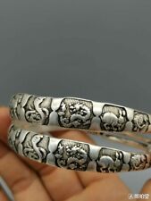 A Pair Old Chinese tibet silver handcarved Zodiac Bracelets 59210