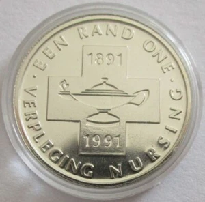 Südafrika 1 Rand 1991 100 Jahre Krankenpflege Silber BU - Bild 1 von 2
