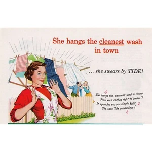 Detergente para ropa Tide 1951 anuncio un deslumbrante lavado limpio con o sin enjuague - Imagen 1 de 3