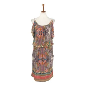 Pink Mlle Gabrielle Paisley Print Cold Shoulder Dress sz L - Picture 1 of 7