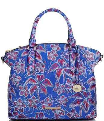 NWT $385 Brahmin Torrone Duxbury Floral Print Leather Satchel Blue Vista red - Image 1 of 4
