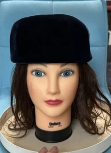 Vintage Women's Hat Blue Velvet Pillbox Small Back Bow - Picture 1 of 5