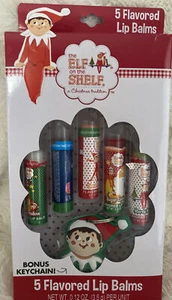 ELF ON THE SHELF 5 FLAVORED LIP BALMS BONUS KEYCHAIN Gift Set Novelty - Picture 1 of 2