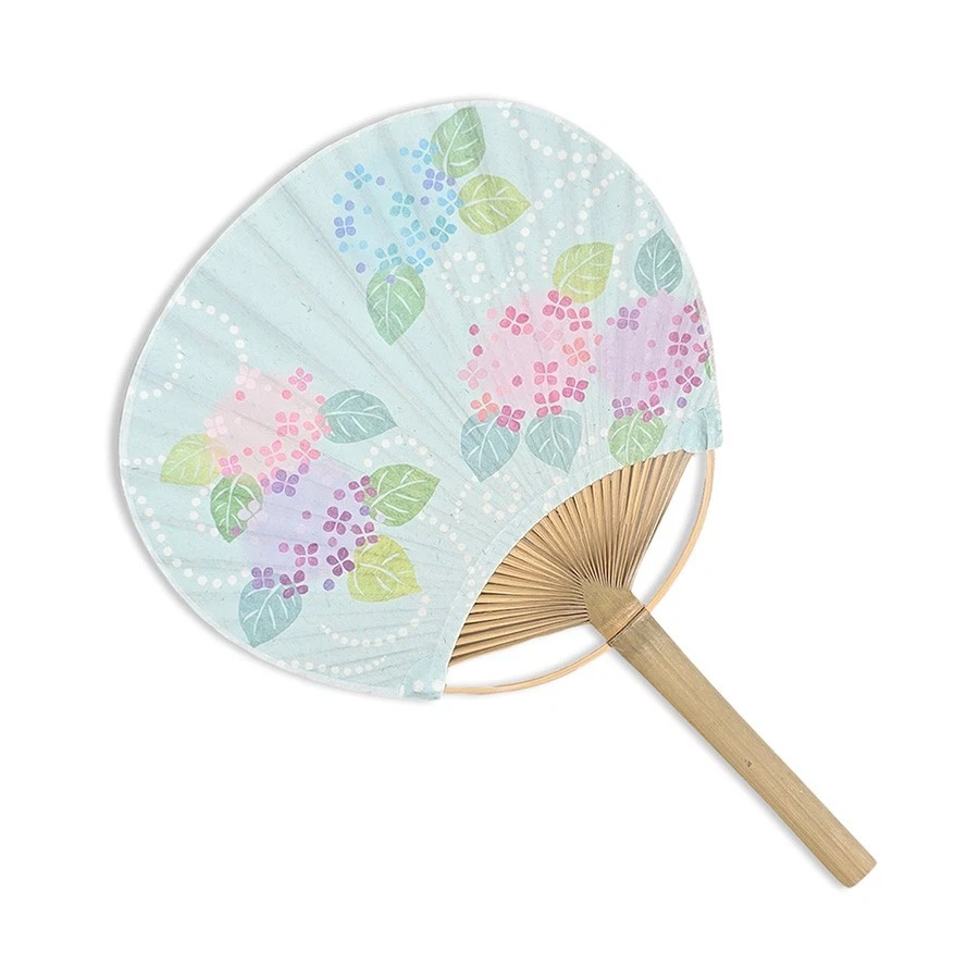 Ventilador plano japonés Uchiwa mango de bambú mango hortensia flor hecho en Japón Foto 1 de 1