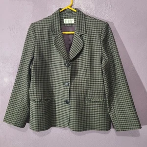 Vintage Petite Sophisticate Plaid 100% Wool Blazer Jacket Fitted Women's 12 - Picture 1 of 10