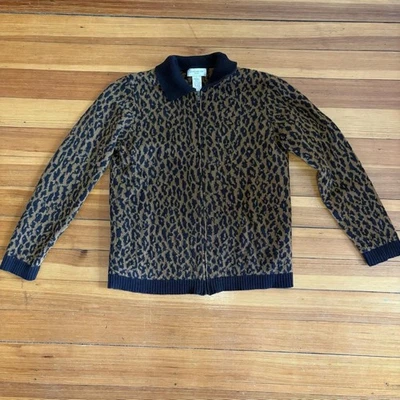 Jones New York Sport Women’s Cheetah/leopard Collared Knit Zip Up Sweater - Image 1 of 4