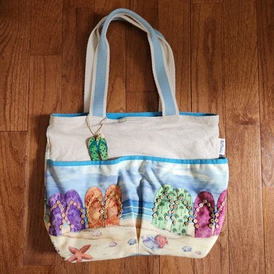 Bolso de Mano Chanclas Playa Lona Suave Pintadas a Mano Sun N Sand Paul Brent BONITO Foto 1 de 4