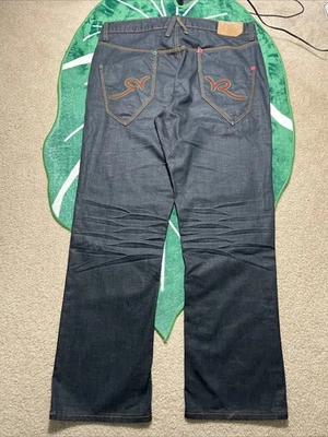 Size 40 Rocawear Baggy Wide Leg Jeans Y2K Hiphop Embroidered Skate ButtonFly VTG - Image 1 of 4