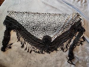SHINE MARK scialle con frange stampa animalier nero su grigio lungo 74" - Foto 1 di 3